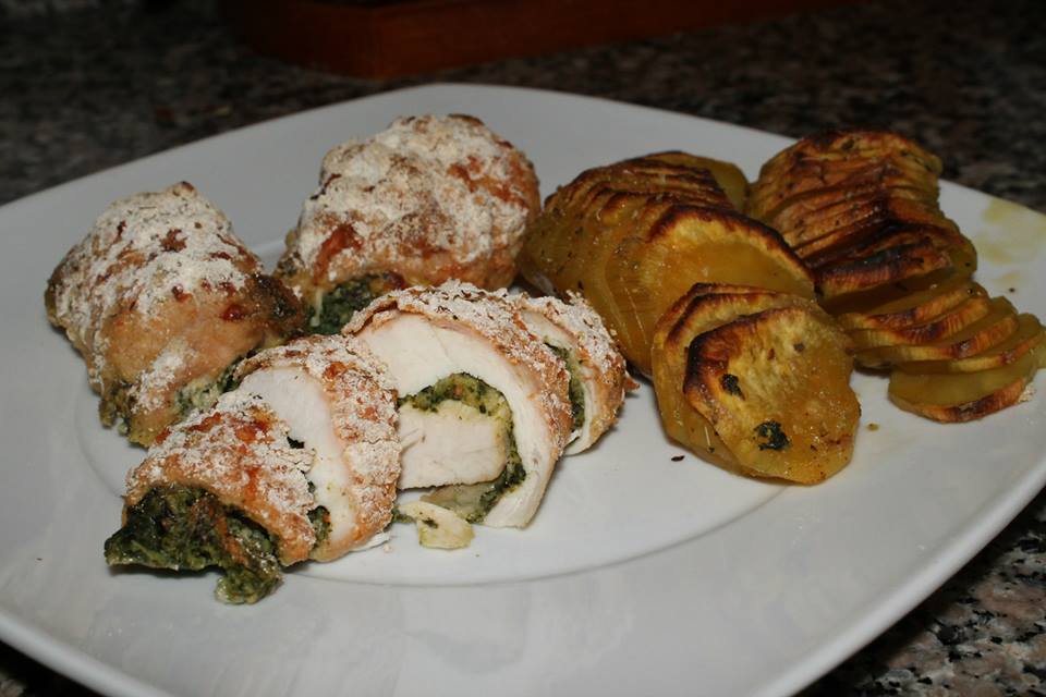 Enrolados de Frango com Espinafres e Batata Doce